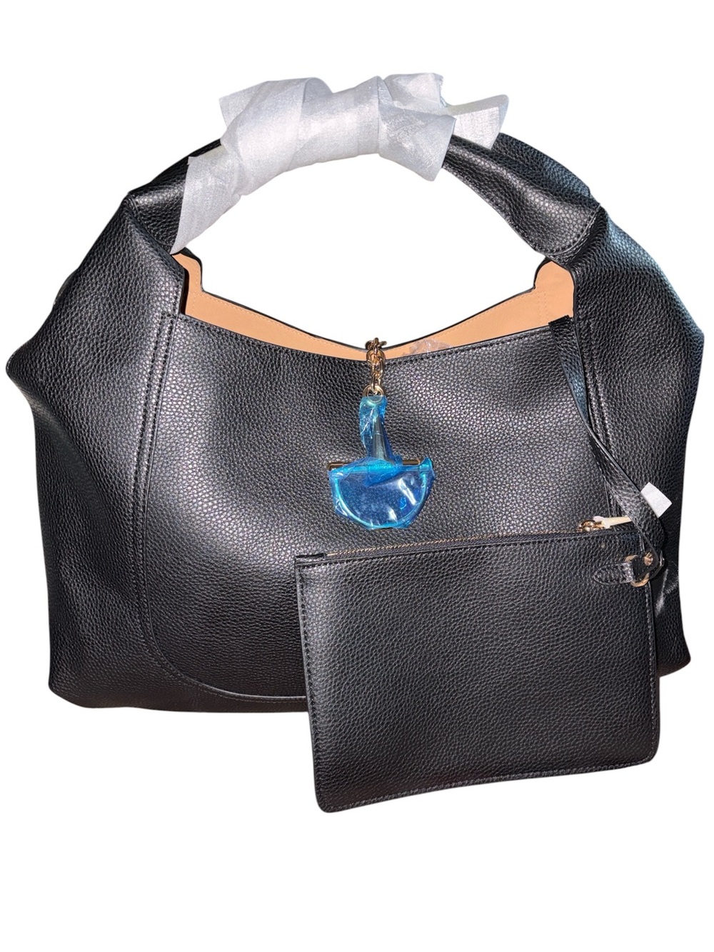 Black Softbit Pebbled Leather Hobo Bag with Pouch